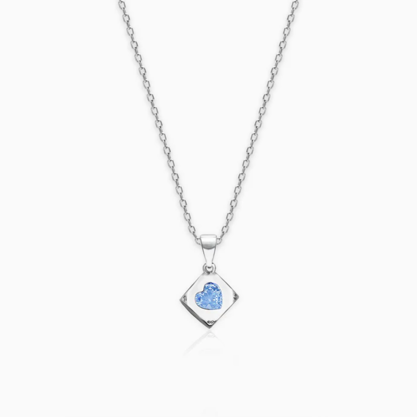 Sky Blue Heart Cube 925 Silver Pendant with Chain