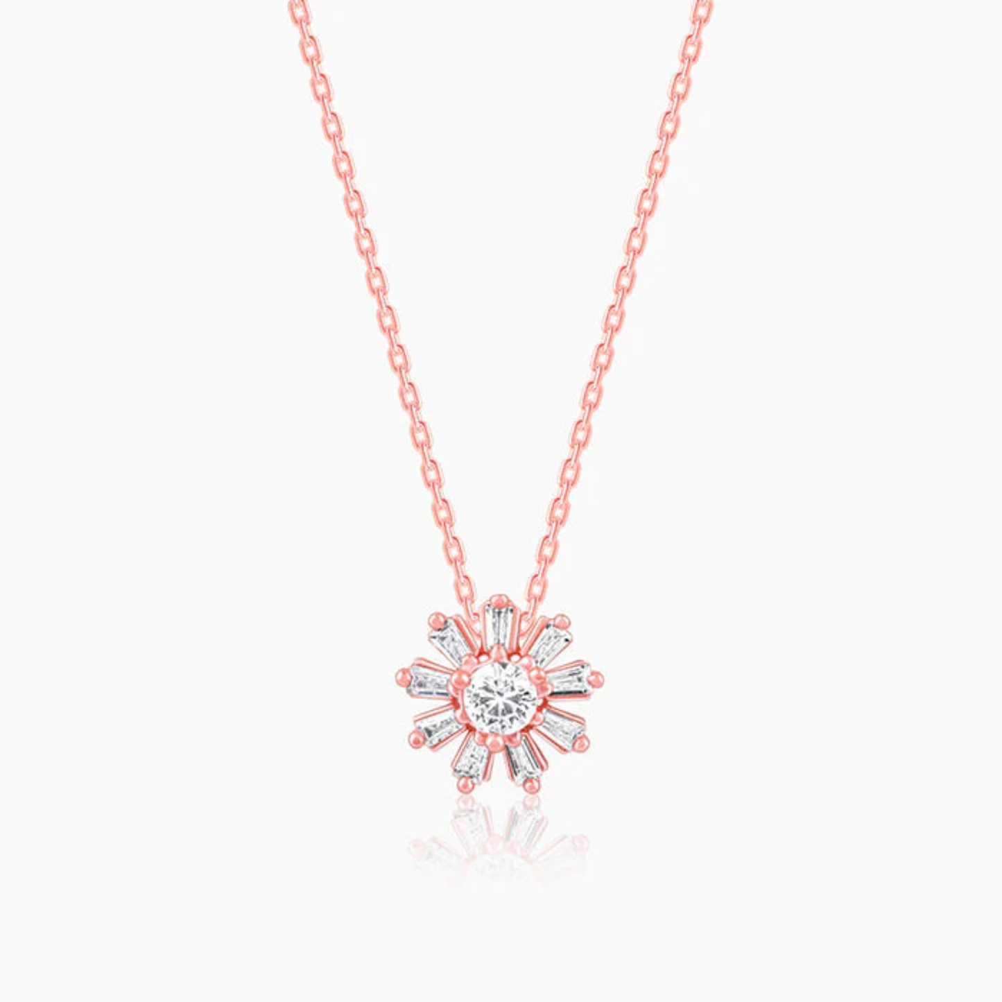 Rose Gold Baguette Flower 925 Silver Pendant