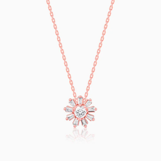 Rose Gold Baguette Flower 925 Silver Pendant