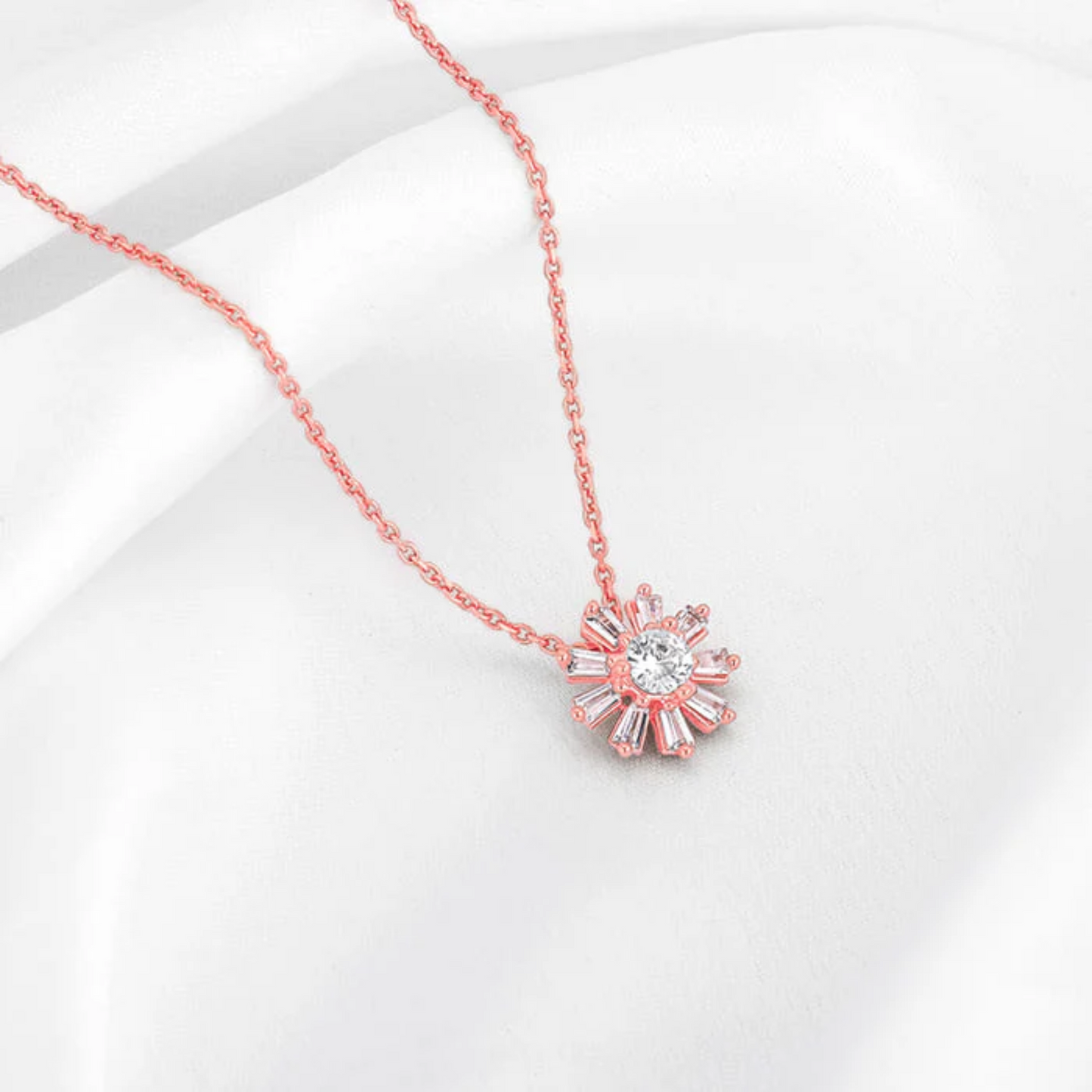 Rose Gold Baguette Flower 925 Silver Pendant