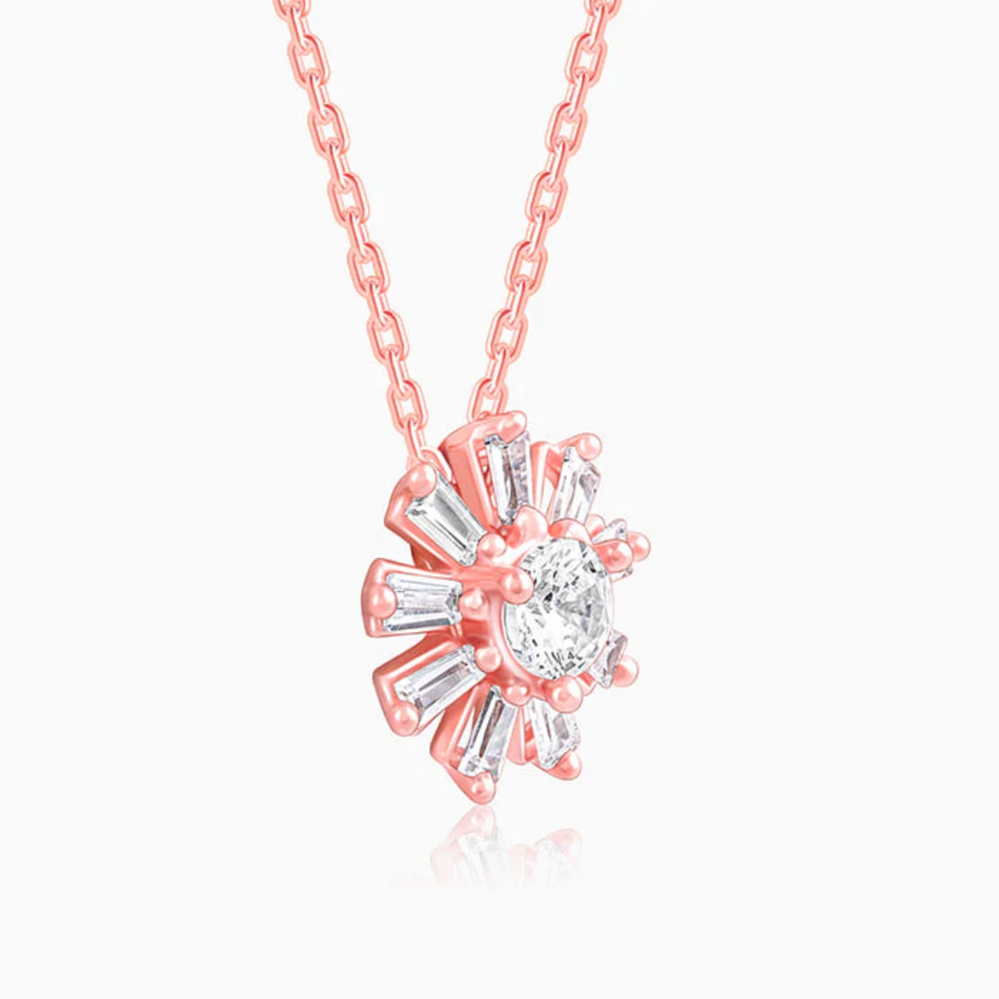 Rose Gold Baguette Flower 925 Silver Pendant