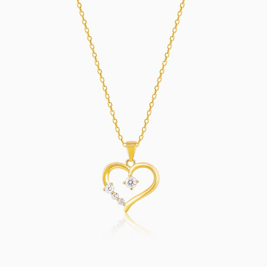 Golden Solitaire Heart 925 Silver Pendant with Chain