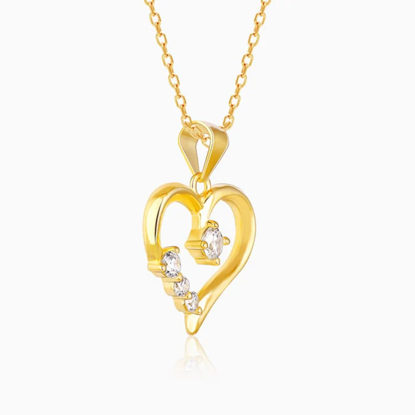 Golden Solitaire Heart 925 Silver Pendant with Chain