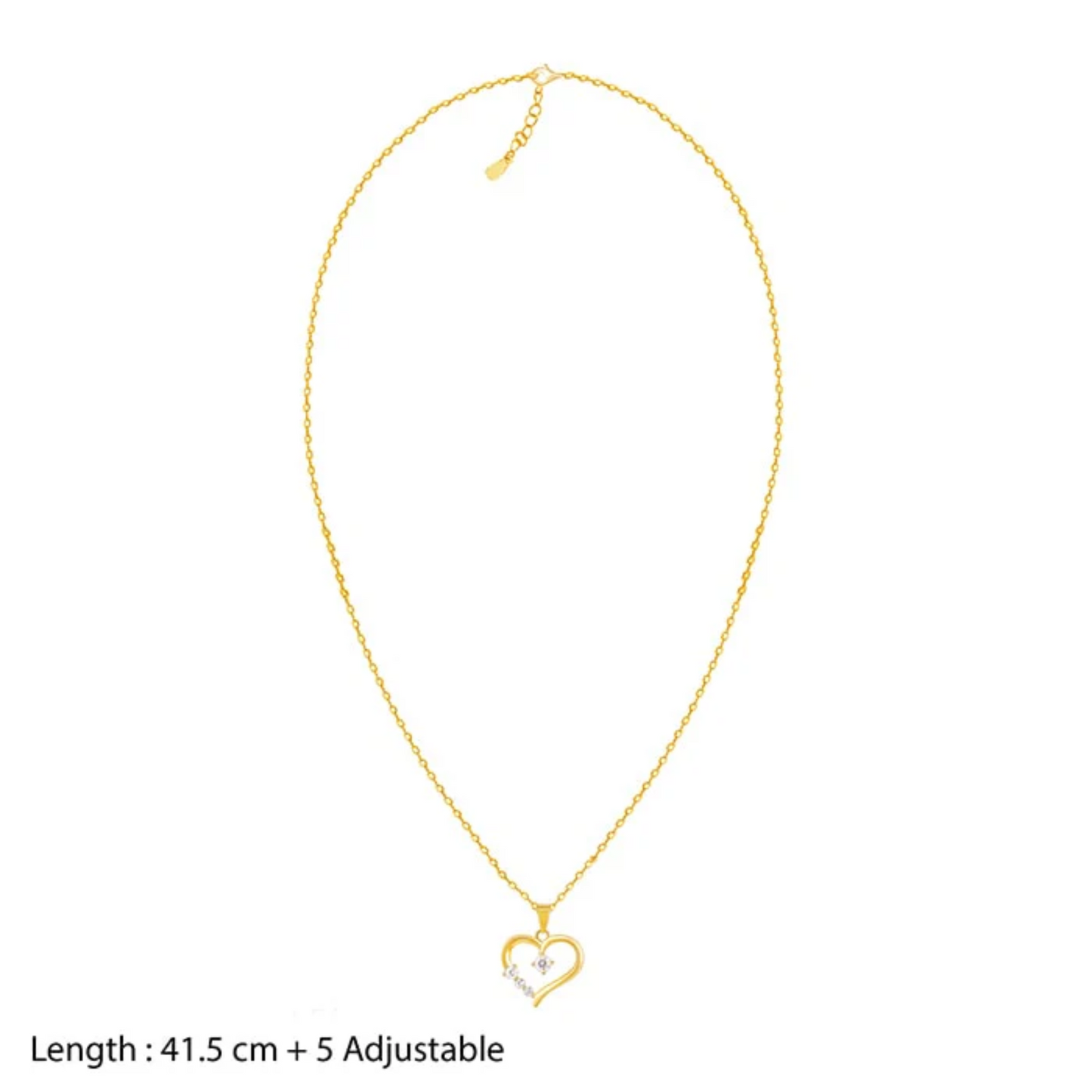 Golden Solitaire Heart 925 Silver Pendant with Chain