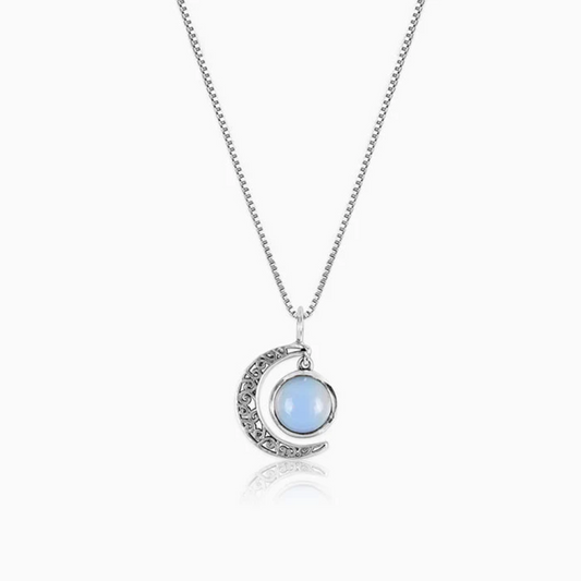 Moonstone Crescent 925 Silver Pendant with Chain