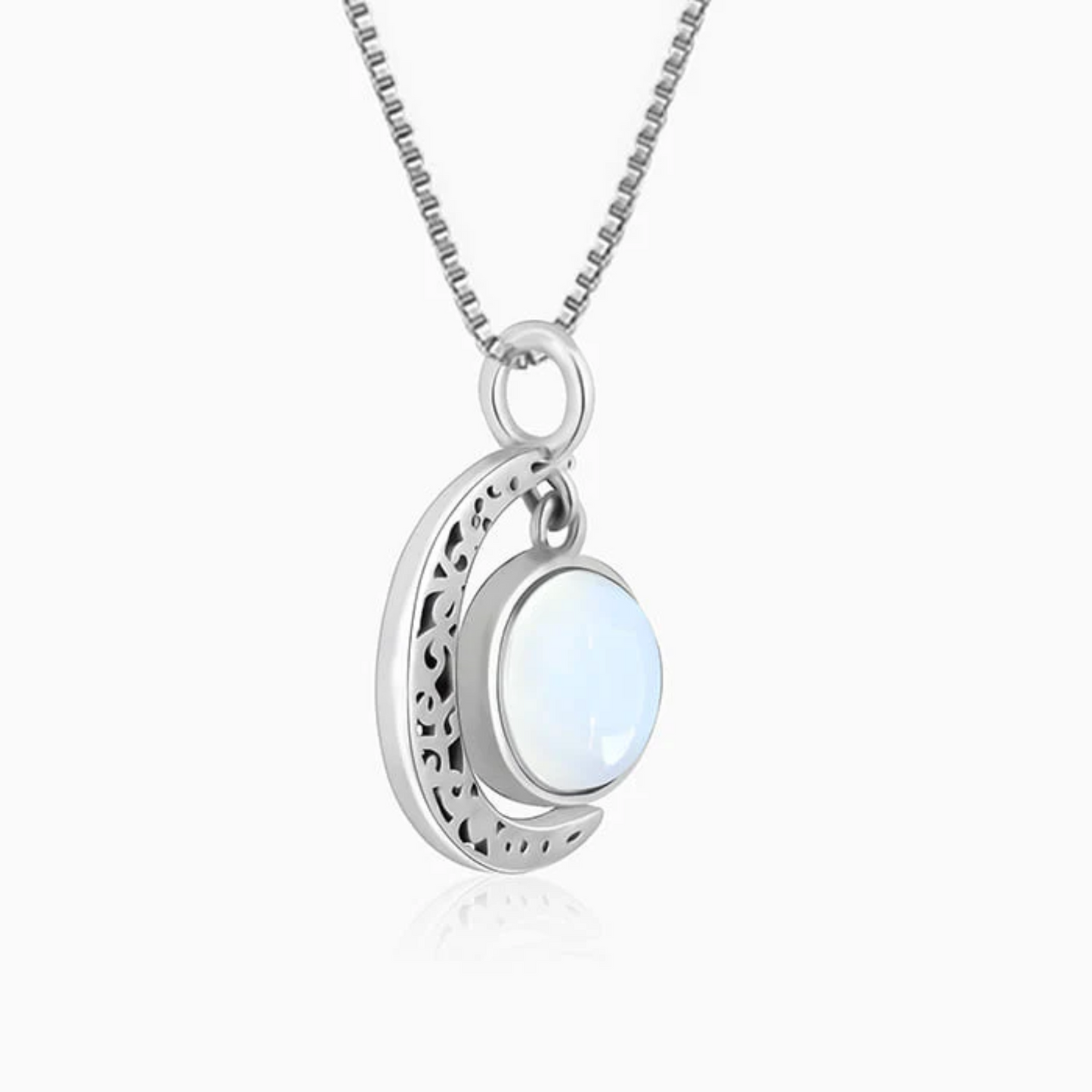 Moonstone Crescent 925 Silver Pendant with Chain