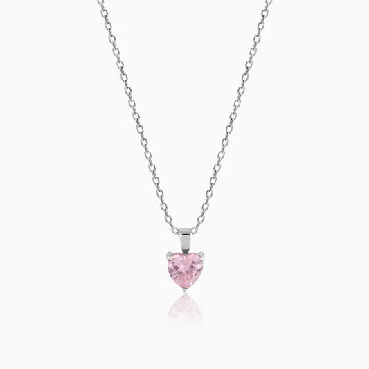 Pink Heart Pendant 925 Silver Pendant with Chain